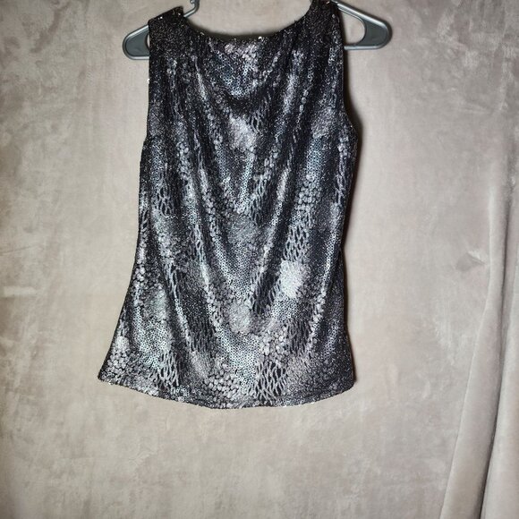 Elie Tahari Madelin sequin Womens Sleeveless Metallic Snakeskin Print Top Size M - Picture 4 of 4